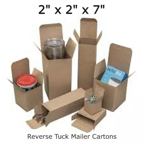 Shippng Reverse Tuck Mailers Chipboard Box 2” x 2” x 7” Cartons  Ship Sizes