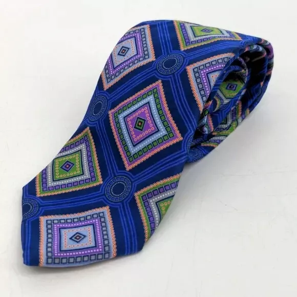 Murano 100% Silk Blue Purple Green Graphic Pattern Tie 61.75" x 3.25"