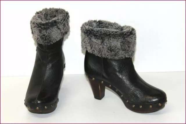 RB Boots Sabot Cuir Clouté Noir Revers Fourré T 35 TBE 2