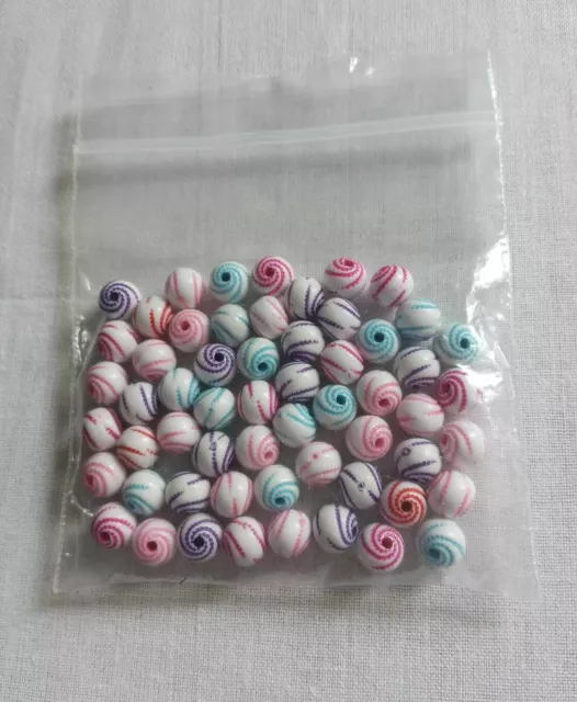 50 x Mixed Colour Spiral Stripe Acrylic Beads  DIY Jewellery Making