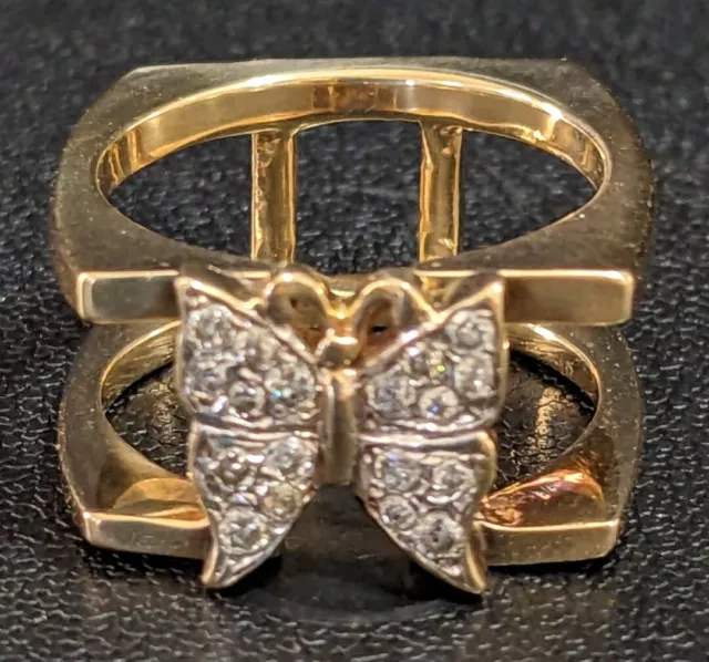 14K YELLOW GOLD Custom Made Double Band Diamond Butterfly Ring .25 Ctw ...