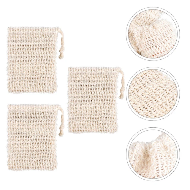 3 piezas bolsa de jabón natural Ramie bolsa de secado bolsa de jabón soporte de ducha