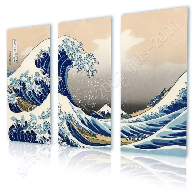 The Great Wave by Katsushika Hokusai | Canvas (Rolled) | 3 Panels Wall art HD