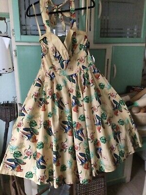Hell Bunny Rock/Roll Rockabilly Full Circle robe blanc/roses rouges Dos Nu Large 