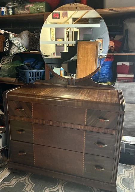 VINTAGE WATERFALL BEDROOM SUITE Chest Of Drawers Nightstand Dresser SET 1930s