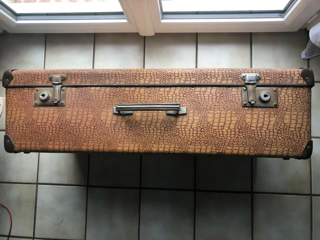 Valise Vintage Marron Années 50 Avec Clé - 69x43x17 Cm - Bagage Ancien Sans Roue