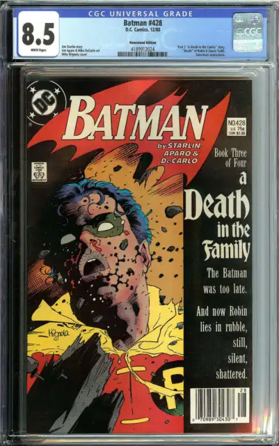 Batman #428 Cgc 8.5 White Pages/ Part 3 "A Death In The Family" 1988 Dc Comics