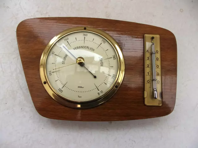 Vintage Fischer-Torr Echtholz Wetterstation mit Barometer/Thermometer Made i.DDR