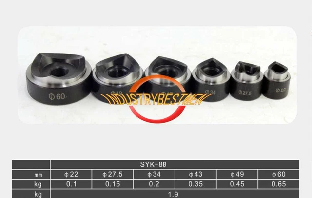 6 Die 22-60MM Hydraulic Knockout Punch Driver Kit Hole Tool molds