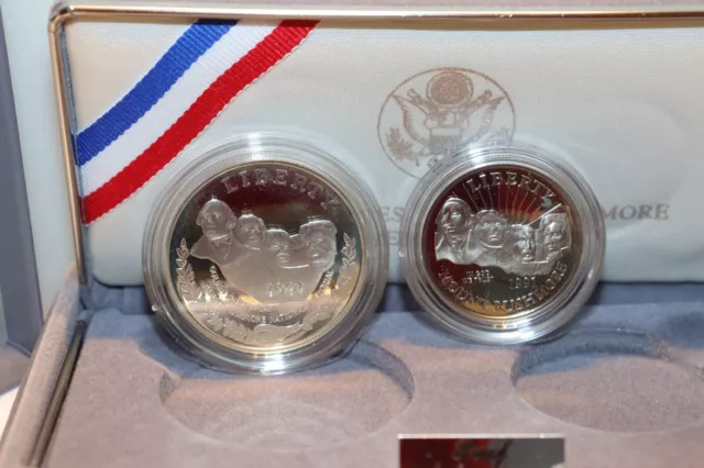 1991 U.S. Mint Mount Rushmore Anniversary Two (2) Coin Proof Set w/ Box