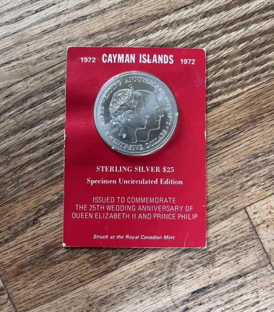 1972 Cayman Islands $25 Sterling Silver Coin (25th Wedding Anniversary)