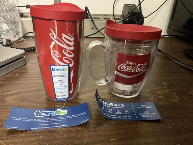 2 Tervis 16oz Authentic Coca Cola Mug & Tumbler Made in USA