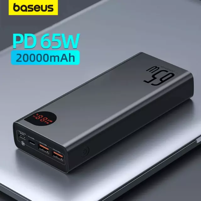 Baseus 65W Power Bank USB Typ C PD AFC Handy Laptop Externer Ladegerät 20000mAh