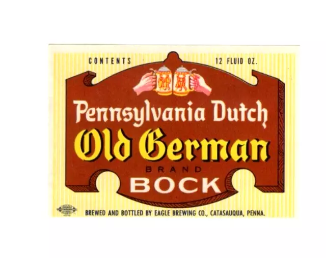 12oz PA DUTCH OLD GERMAN BOCK BEER LABEL by EAGLE BREWING CO CATASAUQUA PENNA