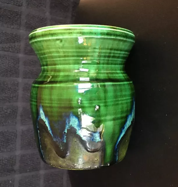 VTG Studio Art Pottery with drip glaze 4" tall  MCM, Beautiful!
