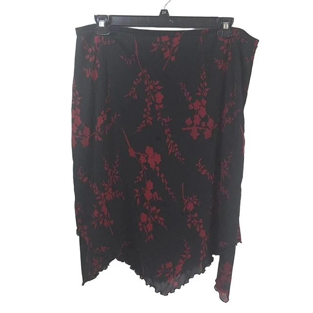 Fashion Bug Plus Size Womens Red Black Floral Goth Mesh Skirt Size 22/24