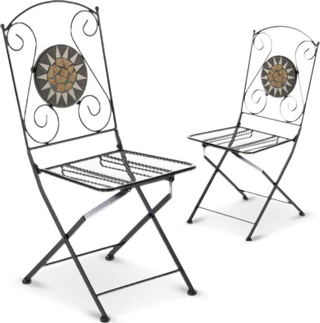 Divina Fire Sedie da Giardino pieghevoli in ferro mosaico Set 2 Pz richiudibile