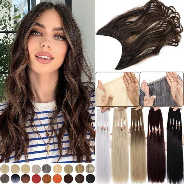 Extensión de cabello de alambre de banda elástica secreta oculta secreta 100 % natural real de una pieza gruesa