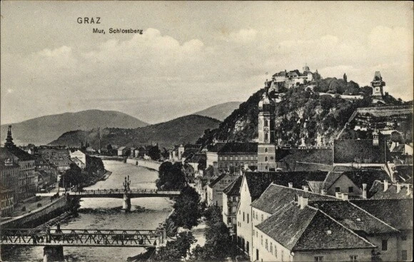 Ak Graz Steiermark, Stadt mit Mur und Schlossberg - 3859411