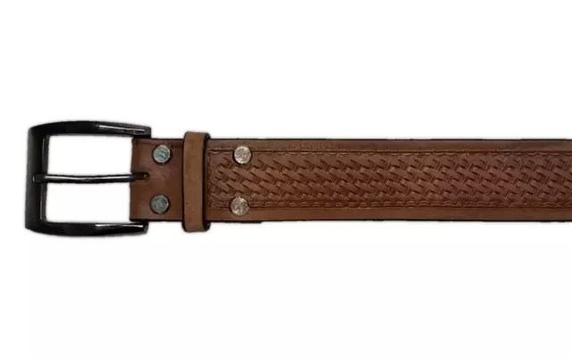 Unisex Basketweave Rodeo Leather Western Tooled Belt Genuine Basket Weave Floral 3