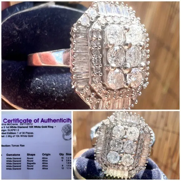 1.00ctw solid 10k white gold genuine sparkly Diamond ring-with authenticity card