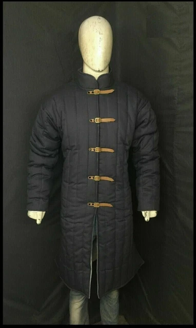 Medievale Handmade Lungo Nero Gambeson Spesso Imbottito Costume Sca Grv (Xlarge)