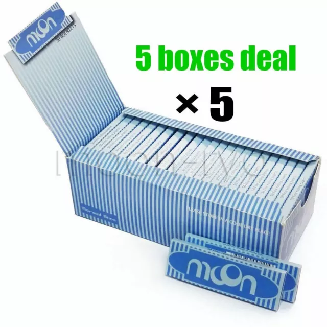5 Box Moon Blue 1.0" 70 mm Rice Rolling Papers Cigarette Papers 250 Booklets