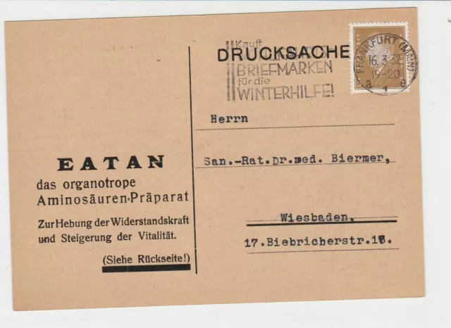 germany 1932  frankfurt advertising stamps card ref r13497