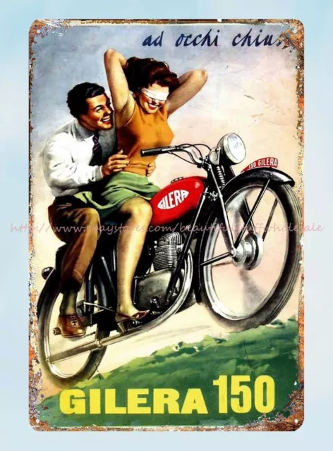 poster 1954 ad occhi chiusi Gilera 1949 Italian motorcycle poster metal tin sign