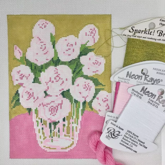 Stitch in Time Pintado a Mano Lona con Aguja Lona Rosa Pálido Ramo 18ct 5x7