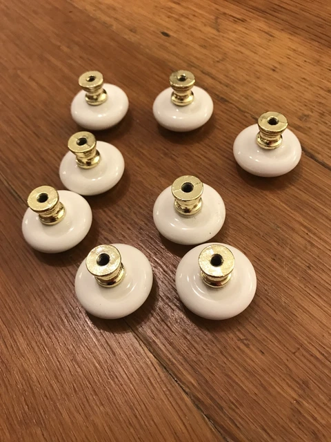 8 boutons céramique laiton central rosette tiroir blanc milieu du siècle vintage 3
