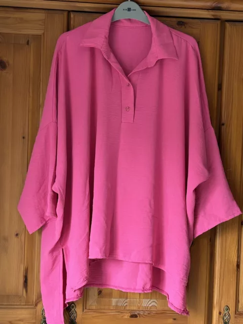 Made In Italy Lagenlook Pink Collared Blouse  top Fits 18-22