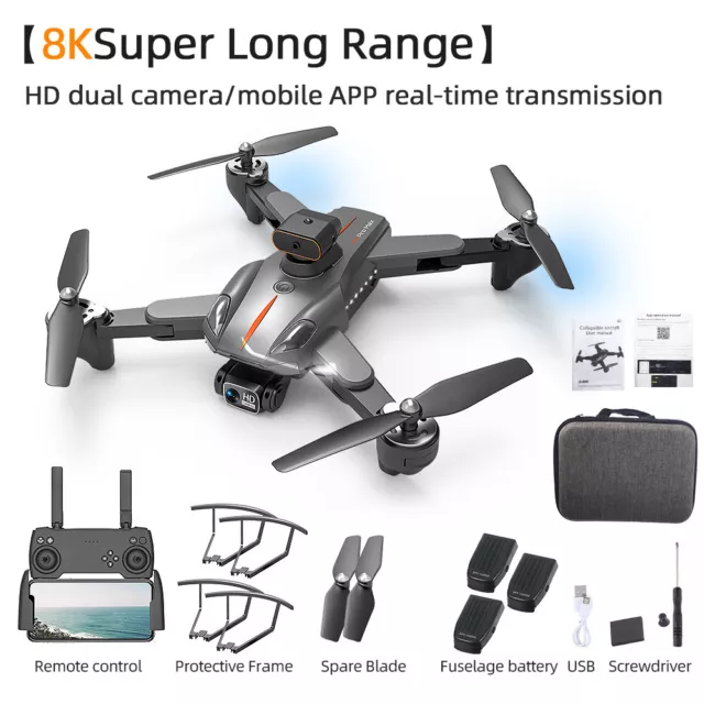2023 New RC Drone with 8K HD Dual Camera WiFi FPV Foldable Quadcopter +4 Battery