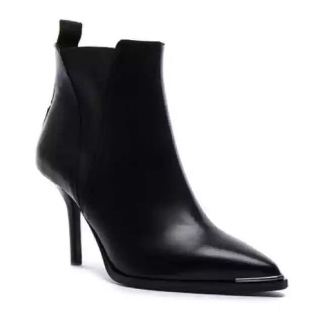 Acne Jemma Chelsea Women's Pointed Toe Leather Boots In Black Size 37