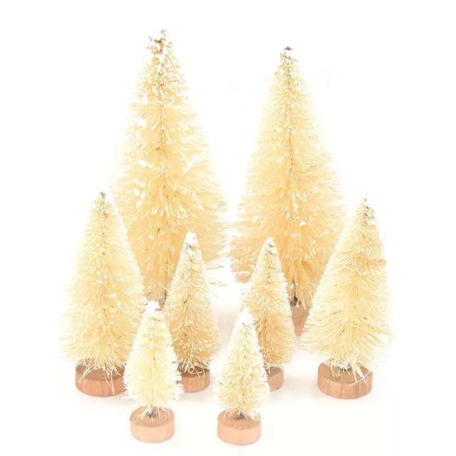 ()8PCS Mini Christmas Trees Sisal Silk Bottle Brush Trees With Wooden Base