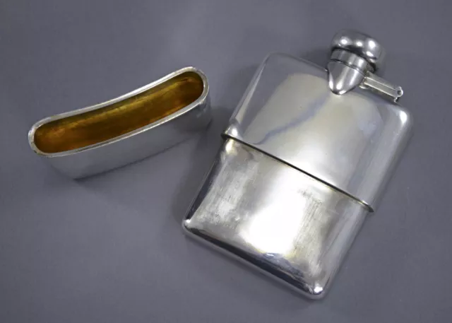 Hip Flask with Gilt Wash Cup Sterling Silver Zimmerman 1942 English Vintage