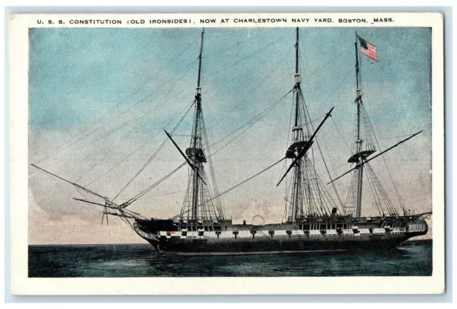 c1920's USS Constitution Old Ironsides Charlestown Navy Yard Boston MA Postcard