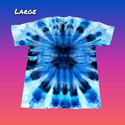 Tie Dye Shirt Size Large L Hand Dyed Blue Short Sleeve