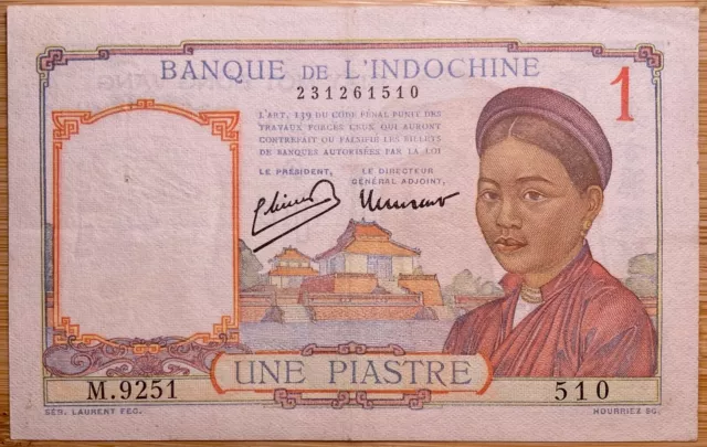 Tres Beau Billet De 1 Piastre Indochine (Bill 168)