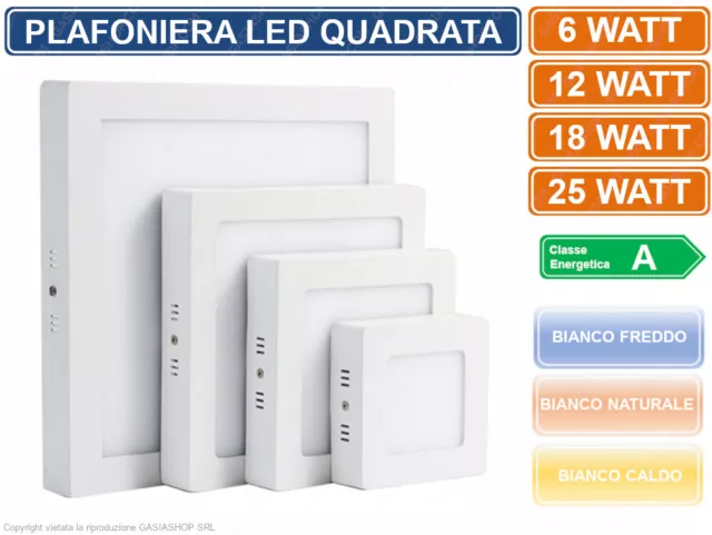 Plafoniera Led Quadrata 6W 12W 18W 25W Montaggio Superficiale 3000K 4000K 6500K