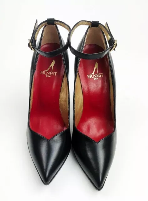 Maison Ernest Shoes Pump Schuhe Ankle Strap Italy Stiletto Heel Leder Schwarz 37