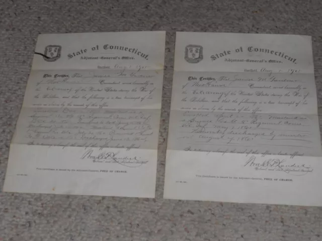 2 Civil War Mustard-Discharge Papers - James M. Gardner - Private & Sergeant!!!