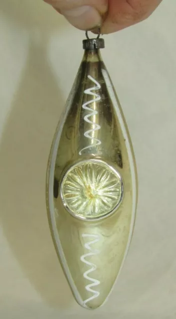German Antique Glass Double Sided Teardrop Indent Christmas Ornament 1930's