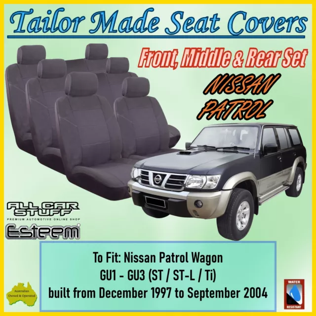 Tailor Made Grey Seat Covers for Nissan Patrol GU-GU3 Wagon: 12/1997 to 09/2004