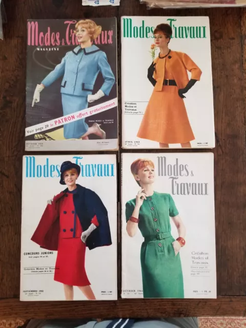 1959-1964 lot 4 vintage French fashion magazine "MODES ET TRAVAUX" couture-mode