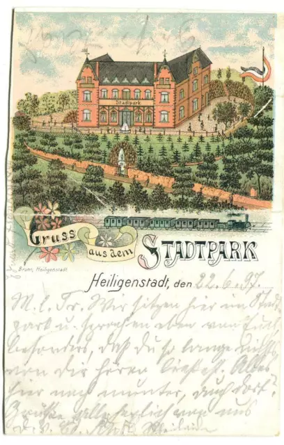 Germany Gruss Aus "Stadtpark" Heiligenstadt postcard 1897