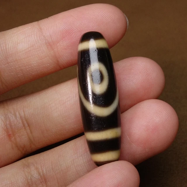 Ancient Tibetan DZI Beads Old Agate Yellow Stripe 2 Eye Amulet Pendant GZI #5613