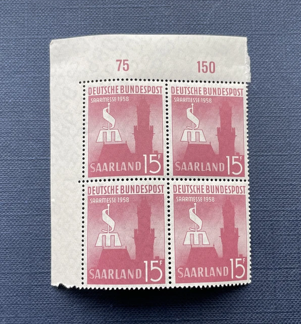 Saarland OPD 1958 Mi.-Nr. 435, Quartett Br. l / oben Bogenecke, postfrisch**