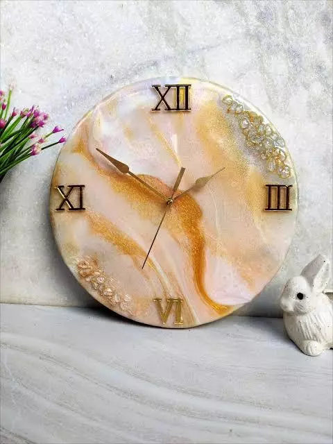 Resin Wall Clock for Home Decor Orange Abstract modern design