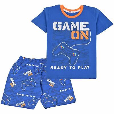 Kids Girls Boys Pyjamas Game On Contrast Top Bottom Royal Blue PJS Sleepwear Set